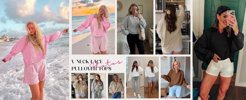 Imily Bela Womens Casual Sweatshirt Oversized Lantern Long Sleeve V Neck Lace Loose Fit Fall Pullover Tops