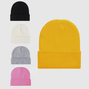 Winter Beanie Daily Hat Men Women Premium Headwear Outerwear Cold Weather Solid Color Knit Classic Cuffed Beanie Soft Warm Knit One Size Fits Most Unisex Yellow