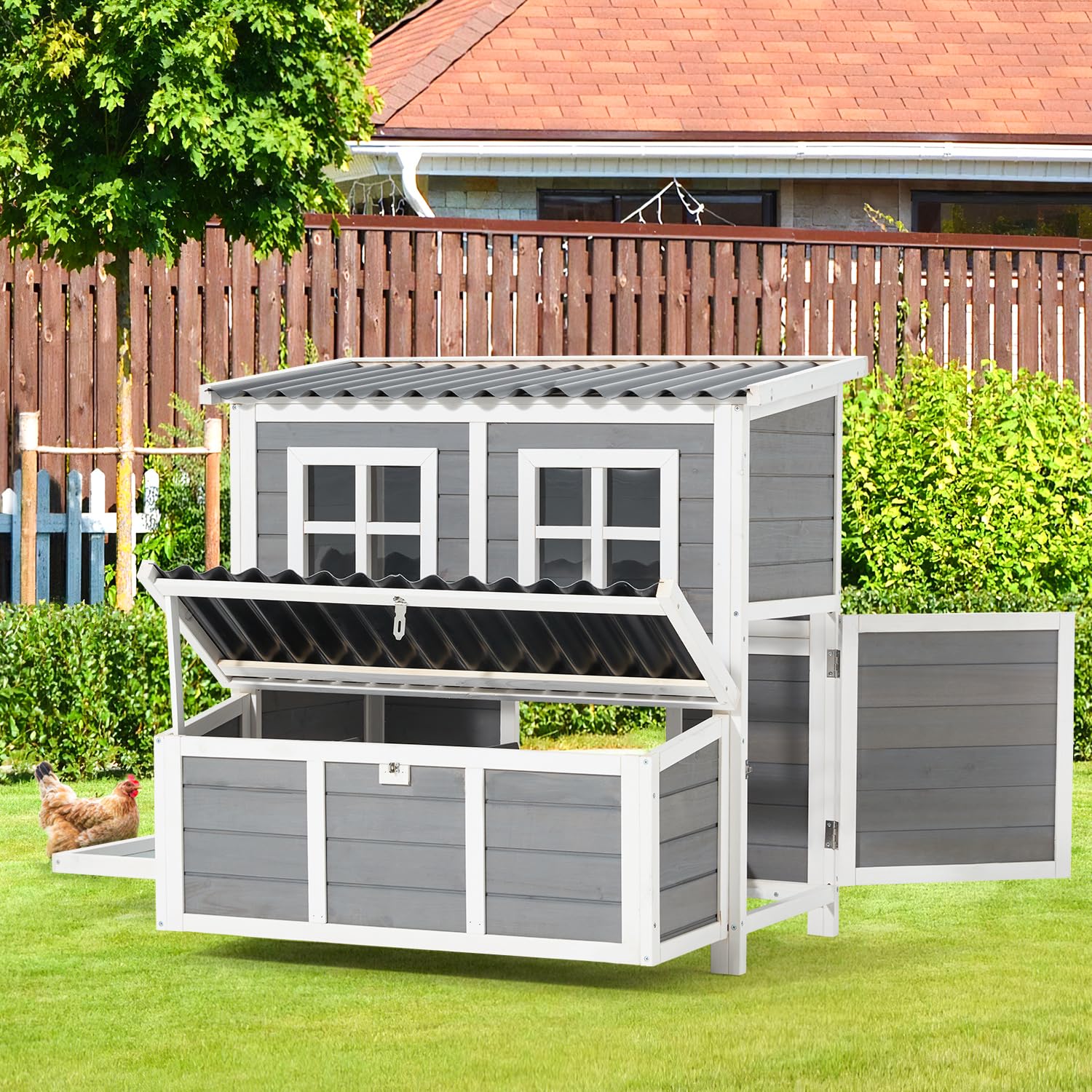 YODOLLA Chicken Coop, 40" Large Wooden Chicken Hutch with 3 Lockable Nesting Boxes for 4-6 Chickens, Outdoor Hen House Chicken Cage w/Removable Tray