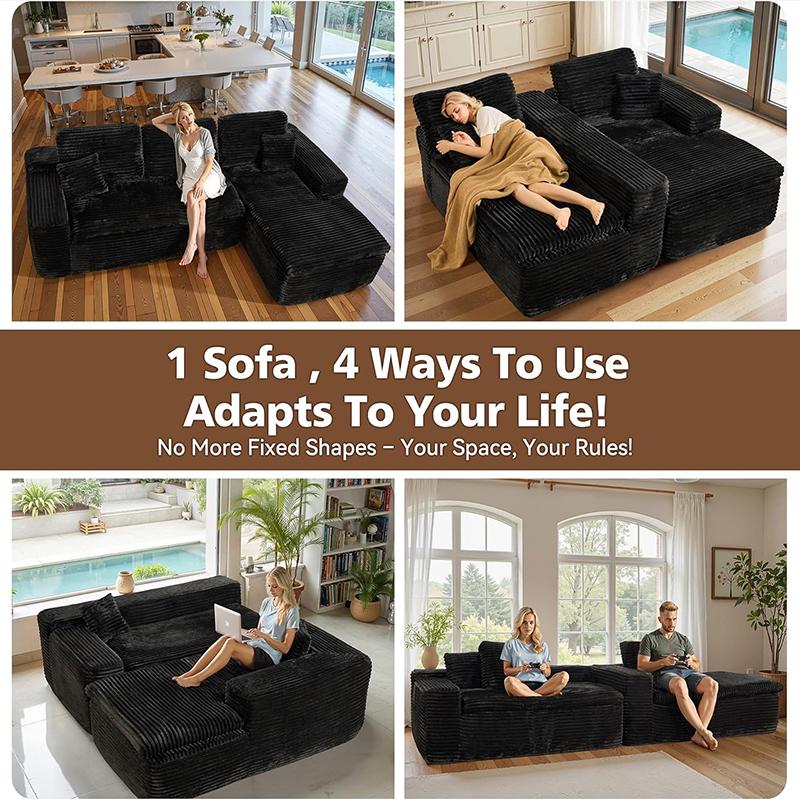 【2 Packages Shipping】105.86" L-Shaped Boneless Sectional Cloud Couch Corduroy Velvet Modular with Chaise No Assembly Required Sofa Living room furniture，real boneless couch
