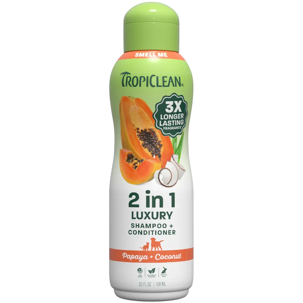 TropiClean Papaya + Coconut Pet Shampoo & Conditioner, 3X Long Lasting Fragrance, 20oz
