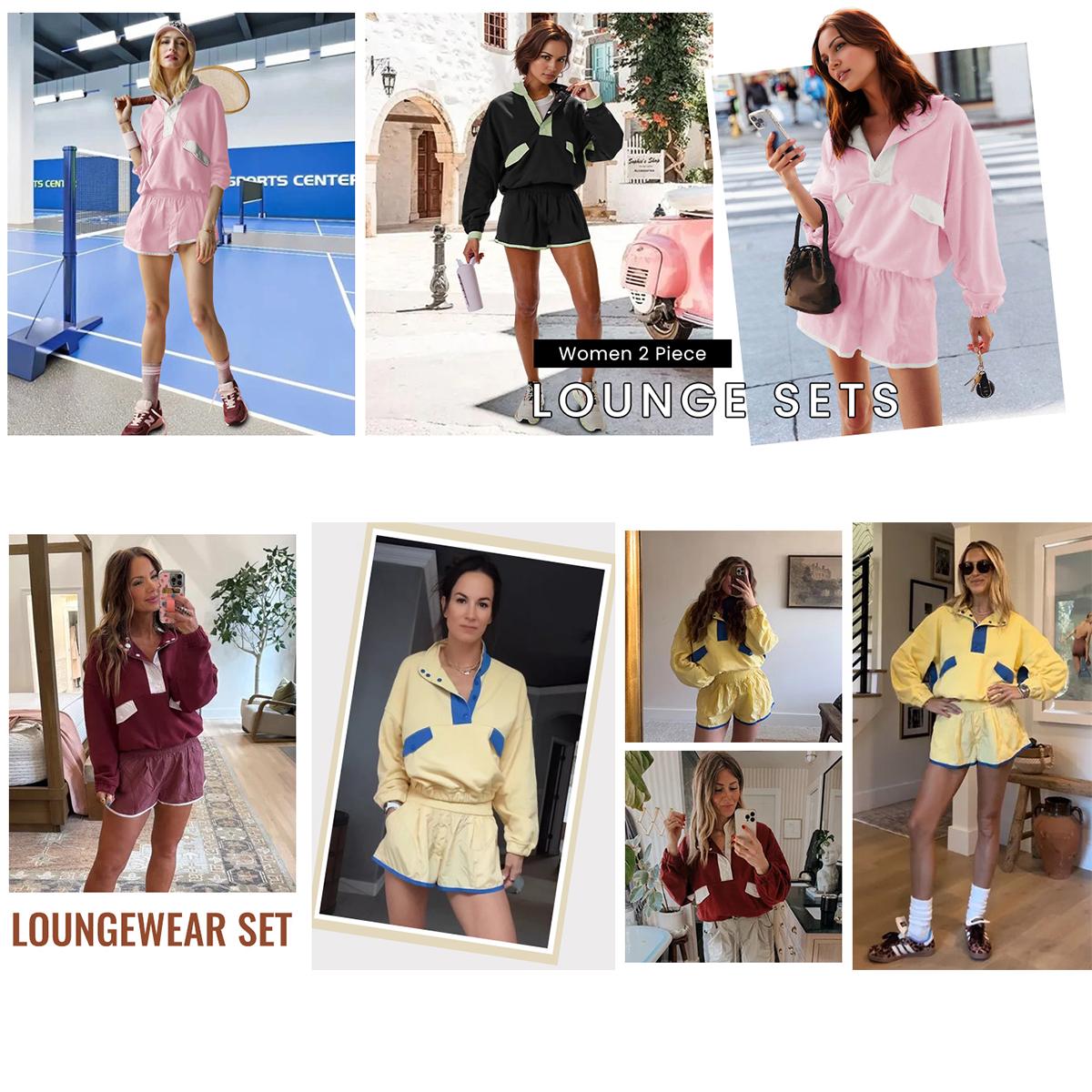 Kingapril Women's Two Piece Short Sets Summer Lounge Sweatsuits Long Sleeve Outfits Travel Tracksuit with Pocket Womenswear Clothes