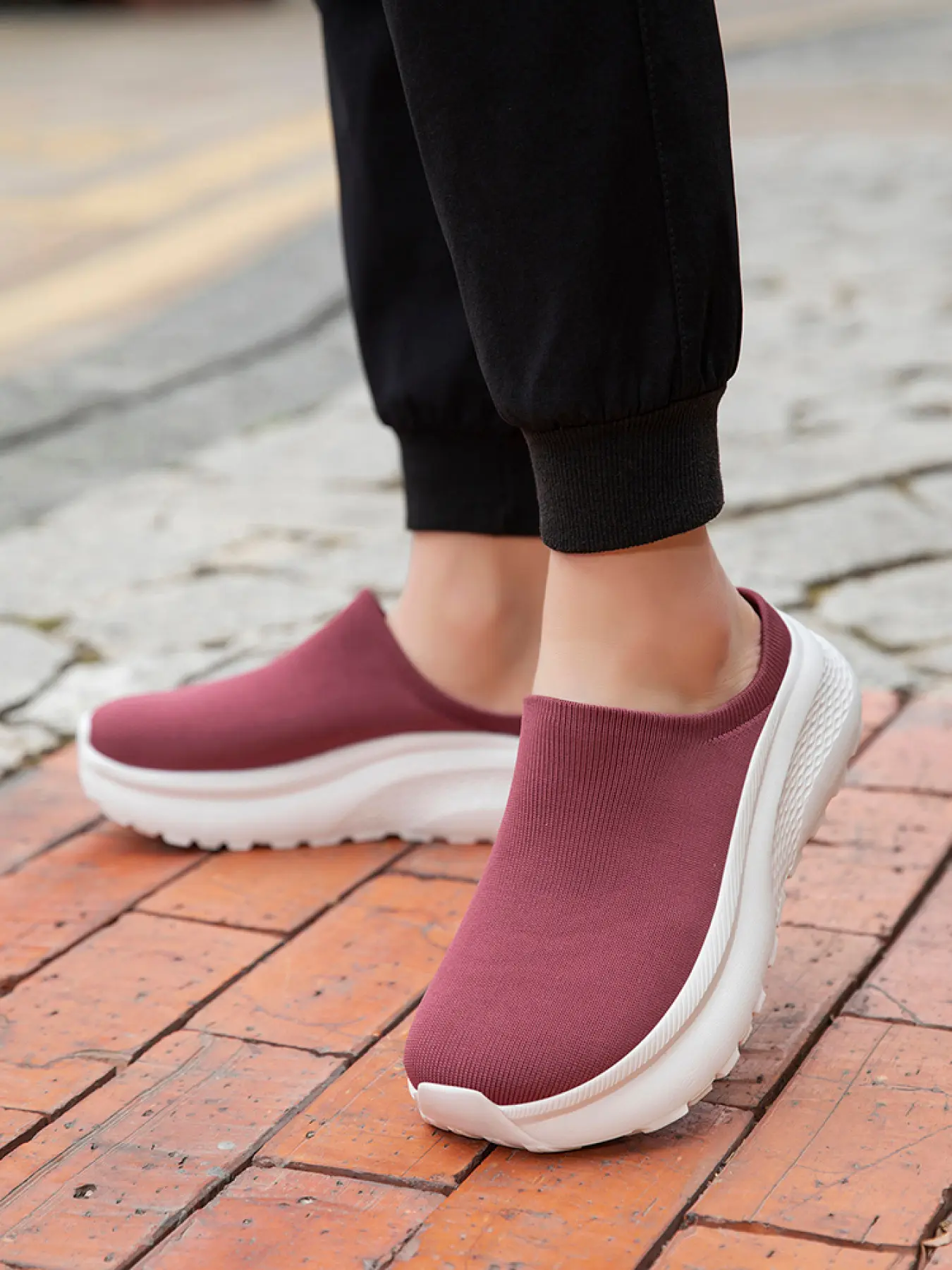 Women's Backless Knit Mule Sneakers, Thick Sole Breathable Walking Shoes, Slip-On Comfortable Casual Slides, Breathable Mules