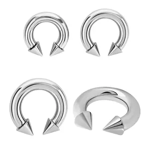 12G to 00G Circular Barbell Surgical Steel Horseshoe Ring with Spikes Sold Each