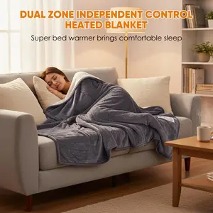 edx Electric Heated Blanket – Twin Size with Dual Zone Control, 10 Heat Settings, Auto-Off Safety Feature & Flannel Sherpa Fabric, Plush Flannel-Sherpa Material for Ultra-Soft, Cozy Warmth (Perfect for Cold Nights)