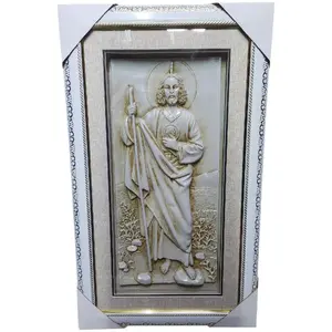 San Judas 3D -14"widex24"tall White Grey or Gold-Tone Frame Cuadro Artwork with Detailed Framing and Intricate Design Elements Decoration Wall Saint Jude Thaddeus San Juditas Tadeo  Cuadro Religious art image, home decor, wall decor, church events, gifts