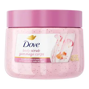 Dove Himalayan Salt & Rose Oil Body Scrub Exfoliates and Deeply Nourishes for Smooth, Radiant Skin 15 oz