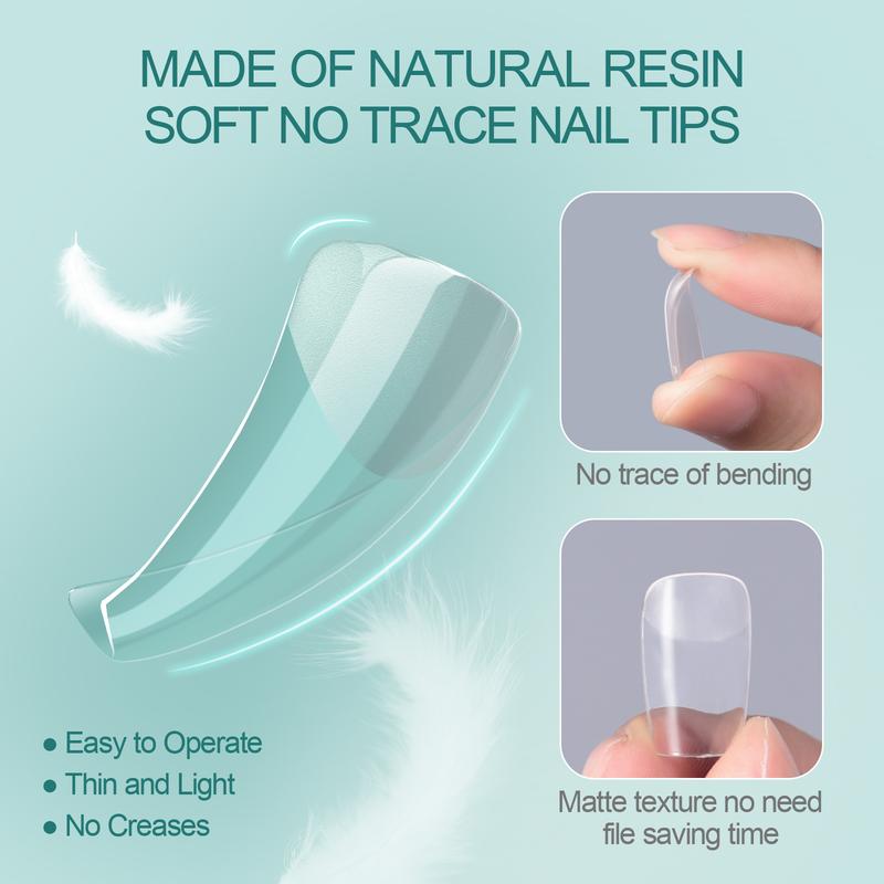 Long Coffin False Nail Tips Pre-Shaped Soft Gel X Tip Full Cover Press on Nails for Soak Off Nail Extensions 120PCS/BOX