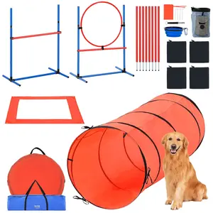 VEVOR Dog Agility Training Equipment,  , 5 PCS Combination Set with Adjustable High Hurdles,6 Weave Poles, Tunnel, Jump Ring, Pause Box, Whistle, Foldable Bowl, Puppy Obstacle Course Kit with 2 Bags