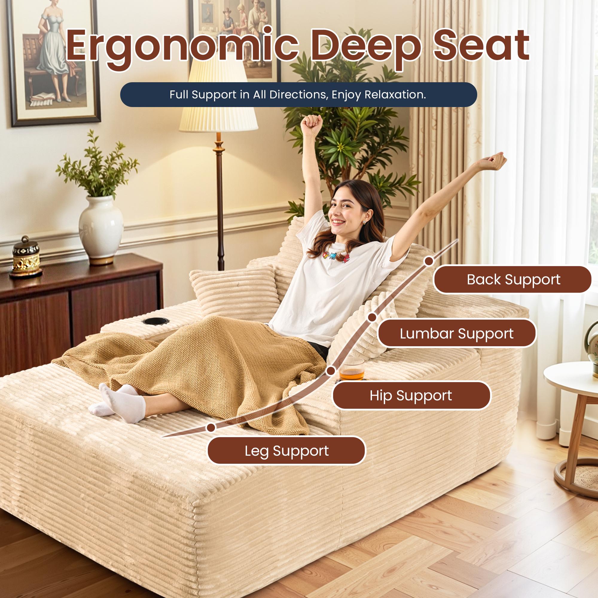 XIZZI 67 " Oversized Upholstered Sofa Bed with Cup Holders & Fluffy Plush Faux Fur Cloud Design for Living Room, Comfort Boneless love chair modern, lazy sofa bed, Lovesac Deep Seat, No assembly required