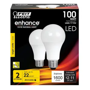 Feit Electric 100 Watt Replacement Warm White 3000K A19 Dimmable Enhance LED Light Bulb 2 Pack