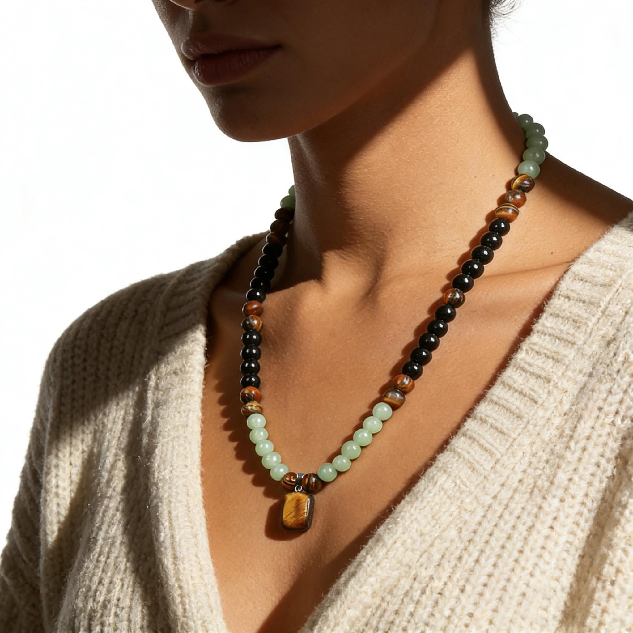 Green Aventurine & Tiger Eye Money Attraction Necklace & Bracelet Set, Natural Healing Crystal Pendant for Wealth & Prosperity, Long Chain Sweater Necklace, Ideal Gift Jewelry for Men and Women, Jewelry Charms for Anniversary, Vacation &Theme Parties Green Aventurine & Tiger Eye Money Attraction Necklace & Bracelet Set, Natural Healing Crystal Pendant for Wealth & Prosperity, Long Chain Sweater Necklace, Ideal Gift Jewelry for Men and Women, Jewelry Charms for Anniversary, Vacation &Theme Parties