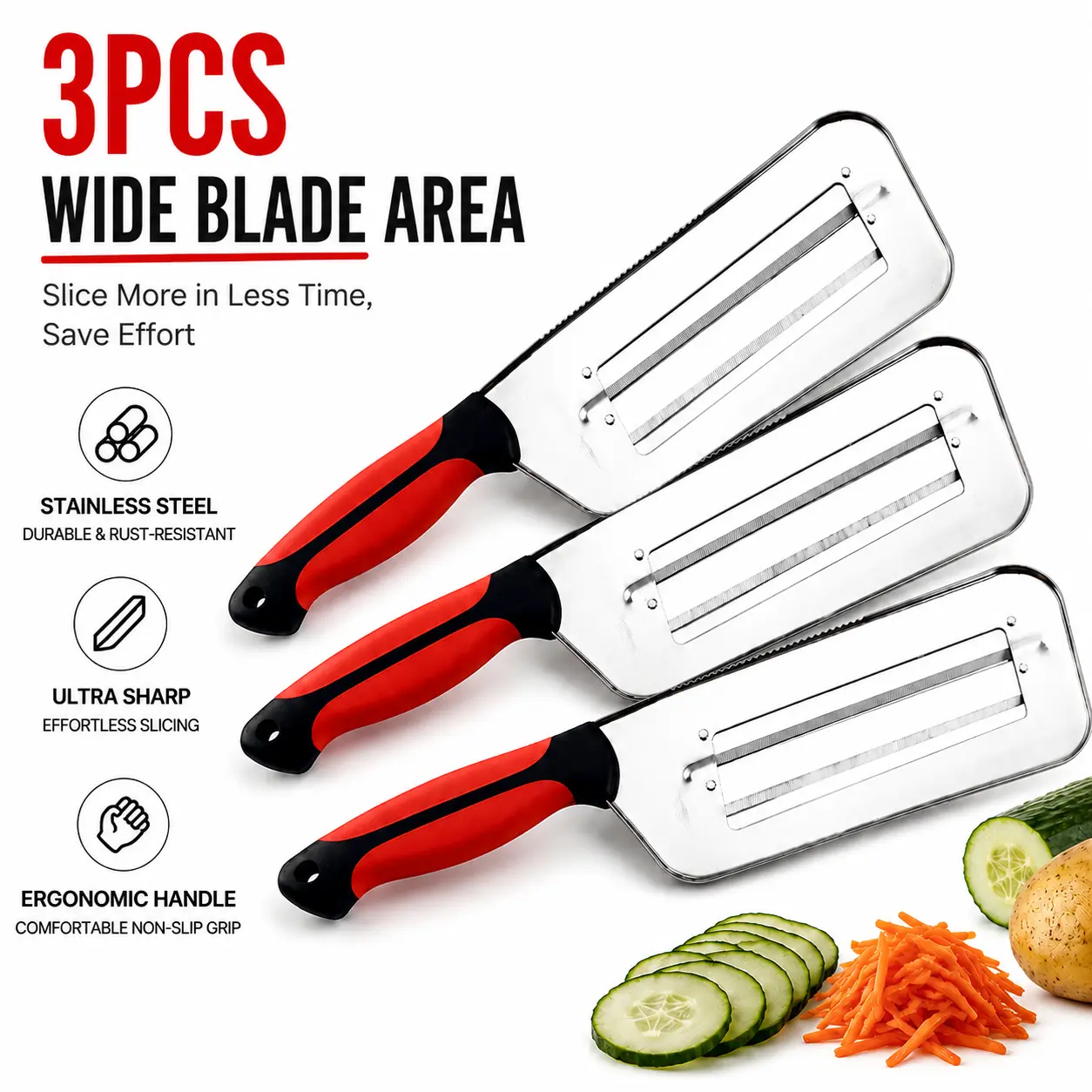 3PCS Stainless Steel Kitchen Knife Set with Multifunction Vegetable Peeler, Ultra Sharp Fruit Peeler, Portable Kitchen Gadget for Home Kitchen Cooking chopper