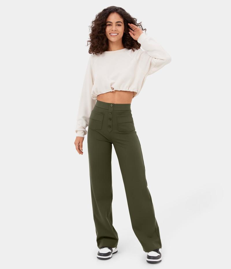 Halara High Waisted Button Multiple Pockets Straight Leg Casual Pants   #TikTokShopHolidayHaul