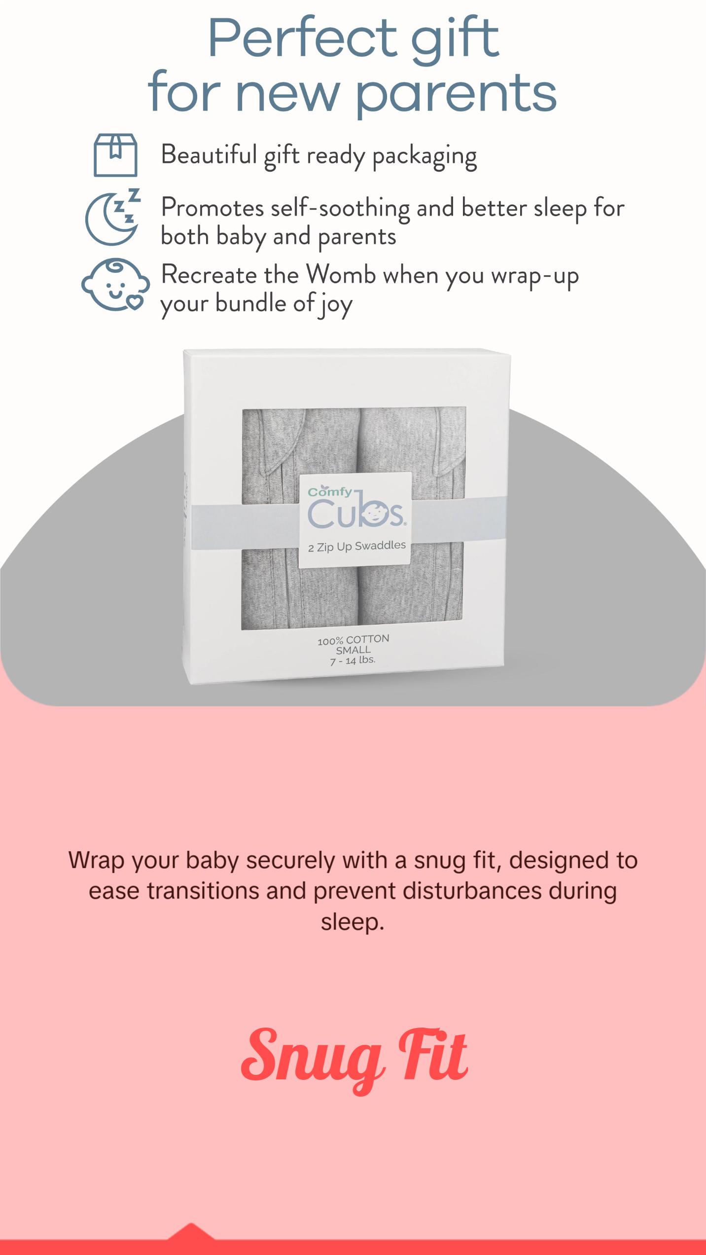 Comfy Cubs Swaddle Blanket Baby Girl Boy Easy Zipper Wrap 2 Pack Newborn Infant Sleep Sack (Large 3-6 Months)