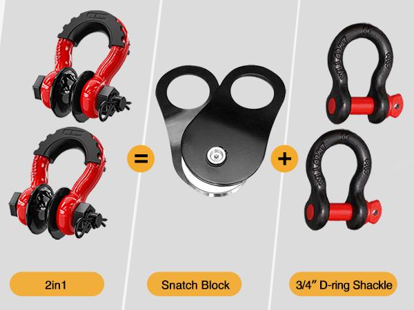 Nilight 3/4" D Ring Shackle with Towing Pulley 2 Pack 4.75 Ton (9500 Lbs) 7/8" Pin Heavy Duty Off Road Recovery Shackle with Isolators Washer Kit for Jeep Truck Tractor Vehicle ATV UTV