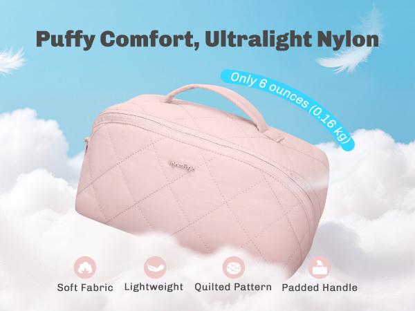[NEW IN] HYNES EAGLE Travel Makeup Bag for Women, Water Repellent Puffy Quilted Cosmetic Organizer Pouch, Portable Wide Open Toiletry Bag for Toiletries & Brushes, Large Capacity Travel Makeup Case Black Friday