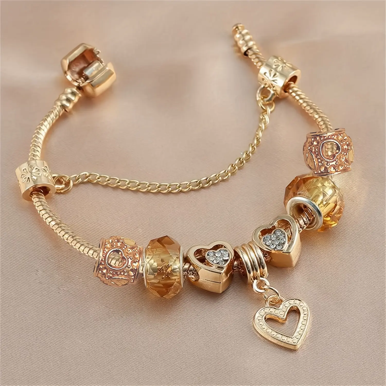 Elegant Adjustable Charm Bracelet for Women, Handmade Beads, Heart Pendant Bracelet, Fashion Jewelry Mother's Day and Valentine's Gift