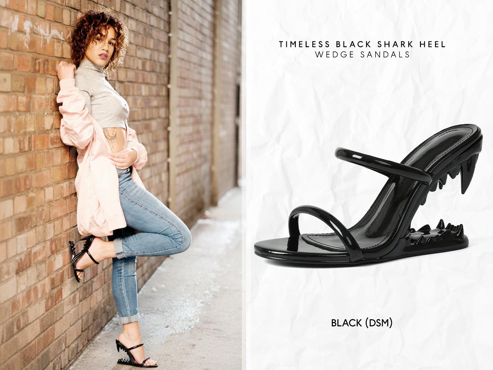 CYNLLIO Womens Morso Sandals Open Rounded Toe Wedge Heels Elegant Metallic Shark Heel Style Slip on Strappy Heeled Fashionable Tiger Teeth Flip Flops Thong Mule Hollow-Shaped Slide Sandal Dressy Party Clubbing Wedding Spring Catwalk Pumps