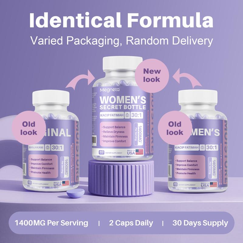 Women'S Secret Bottle- 60 Tablets - Healthcare | Kacip Fatimah 1000MG |Plus with manjakan & Slippery Elm & Fenugreek（Old & New Packaging--Mixed Shipment）
