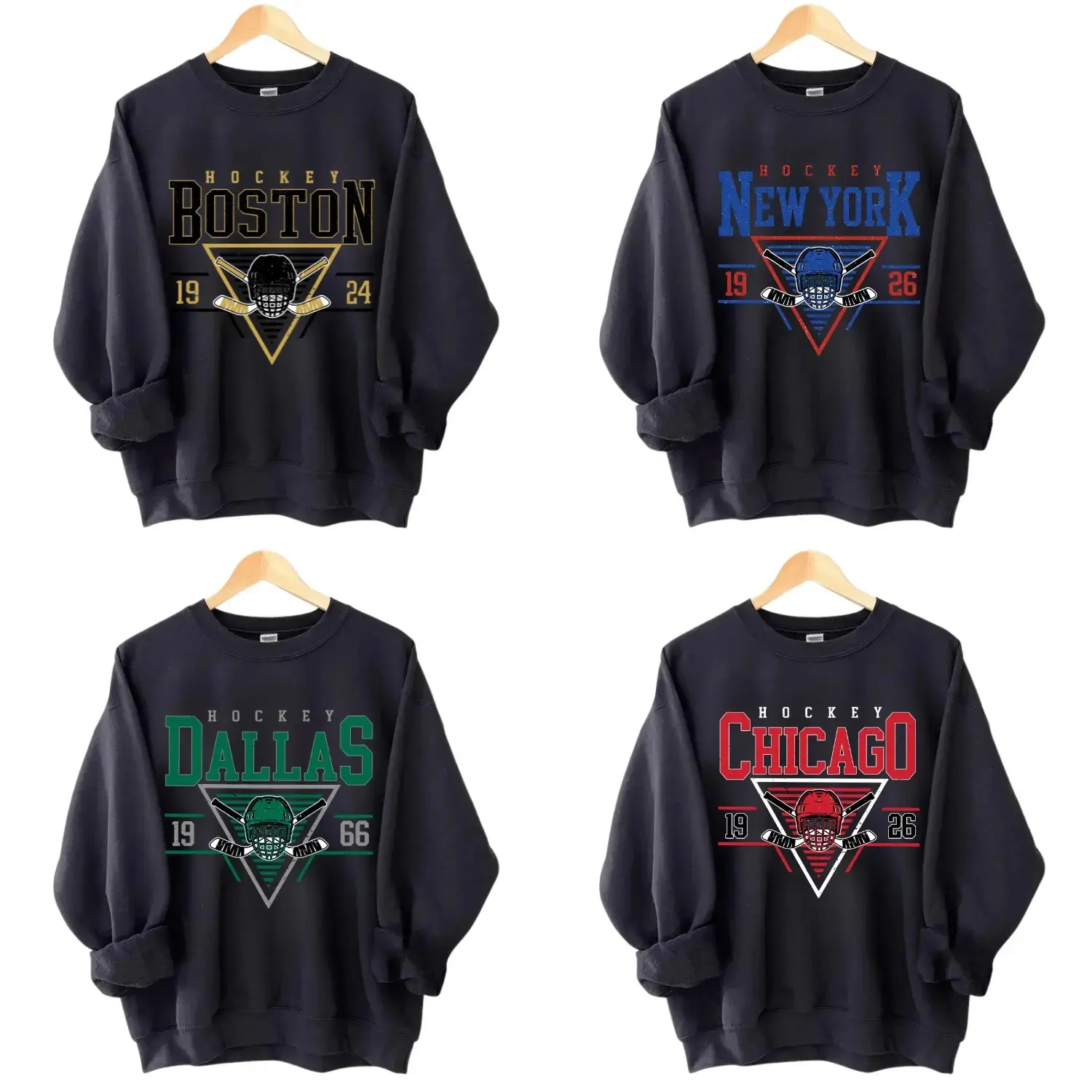 Vintage Hockey Black Sweatshirt, Retro Ice Hockey Crewneck, All Team Hockey Fan Pullover, Unisex Sports Graphic Sweater, Hockey Sweatshirt, Hockey Fan