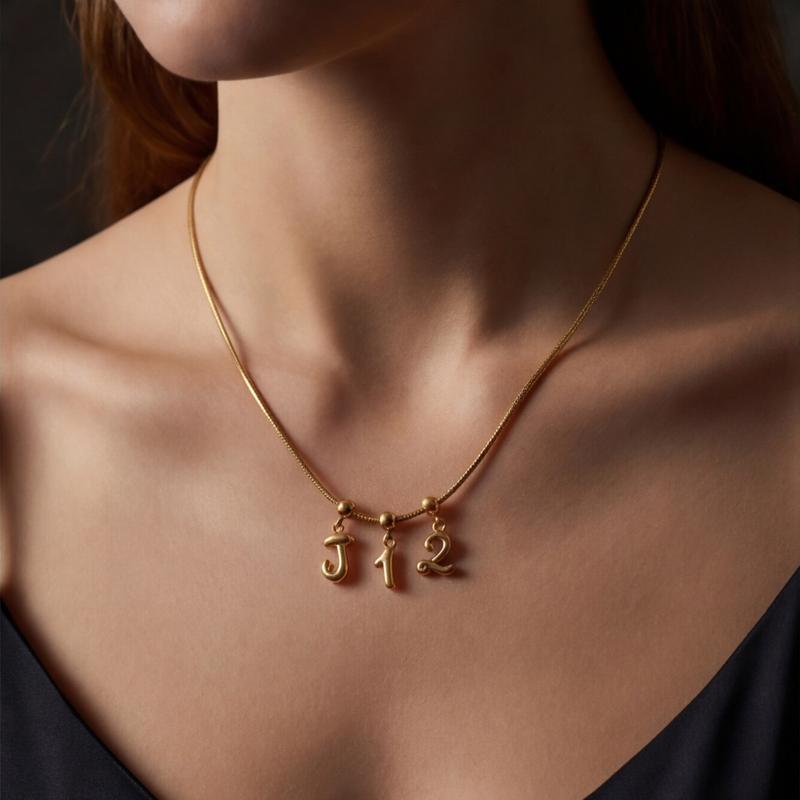 ZEGL Initial Lucky Number Necklace Personalized  Charm  for Women and Men- 18K Gold Plated 46cm Chain with Interchangeable Initials & Numbers Valentine's Day Gift for Her Customizable Fashion Signature