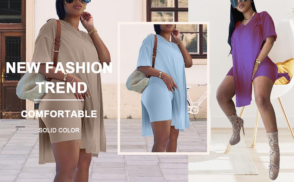 METAONLY  Plus Size Womens 2 Piece Outfits Tracksuits Short Sleeve Tunic Tops Bodycon Shorts Sweatsuit Sets Womenswear Loungewear Jumpsuit summer 2pieces outfits oversized loungeset Bike Crop Clothes Festival