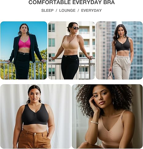 FeelinGirl Wireless Bra Women's Seamless Full Coverage Bra Cozy Wide Shoulder Strap Wireless T-Shirt Bra Comfortable Fit Everyday Springtok