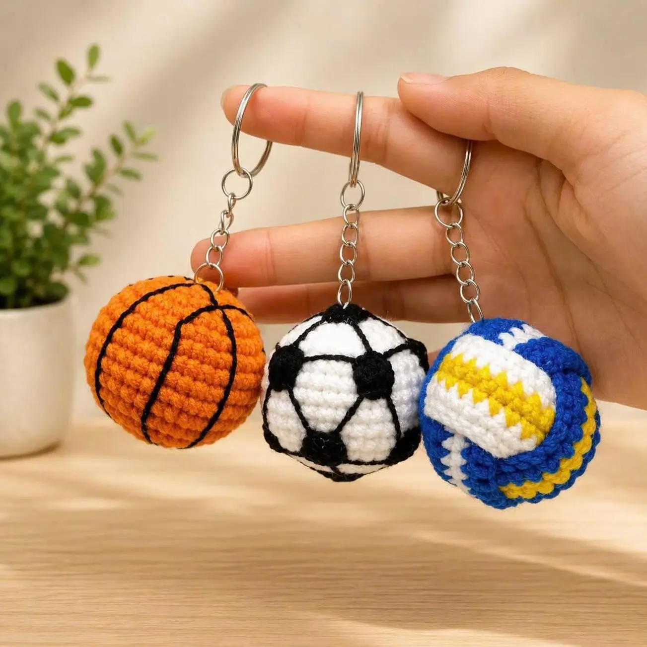 Handmade Crochet Sports Ball Keychains, Basketball, Soccer, Volleyball, Backpack Charm