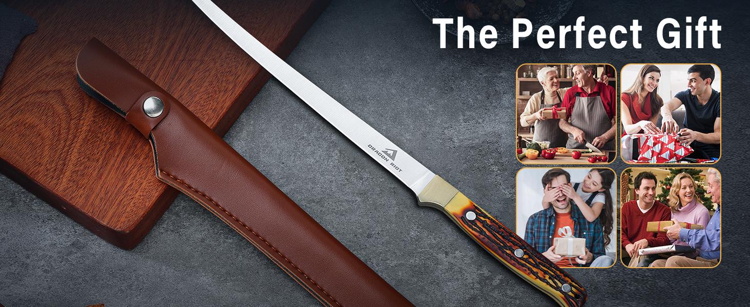 DRAGON RIOT 9 inch Professional Boning Knife for Filleting Fish Christmas Gift  with Ergonomic Handle for Meat Poultry Cutting Indoor or Outdoor