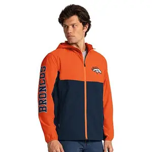 Football Fan Shop Officially Licensed NFL Lightweight Full Zip Hooded Jacket by Glll - Broncos
