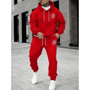 Manfinity Homme Men's Scratch Print Drawstring Hoodie And Sweatpants Two Pieces Set, Men Red Two Pieces Sweatsuit, Men Hoodie And Jogger Set, Red Sweatsuit Set, Men Tracksuit