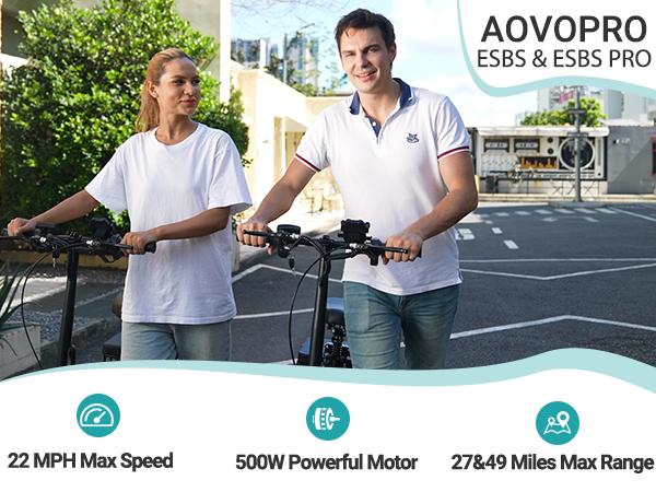 [AOVOPRO-VOLTVOGUE] ESBS Electric Scooter, Peak Power 750W, TopSpeed 22 mph, 10.5-22.5Ah, Driving Range 20-60 Miles,Rear Disc Brake + Electronic Brake, 14-inch Inflatable Tires.