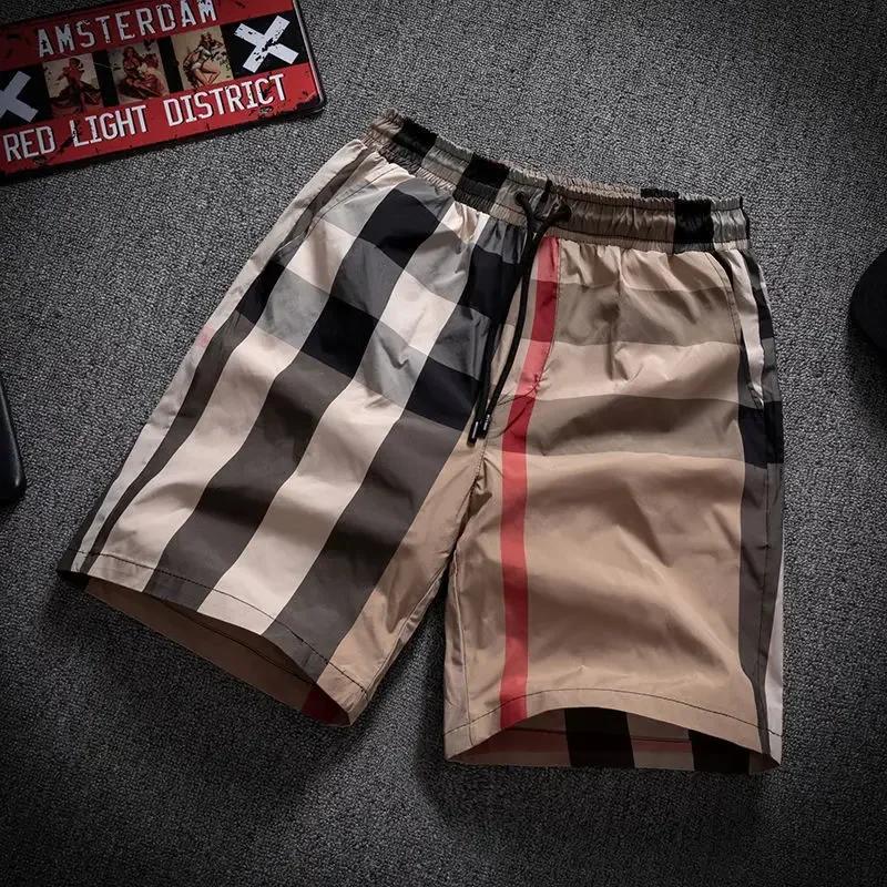 Spring Summer Men New Plaid Trends High-end Drape Loose Beach Pants Casual Comfortable Fashion Shorts Male Thin Short Pants gift Menswear Stylish Tropical Tractor Trouser Checked Lightcolour_Black