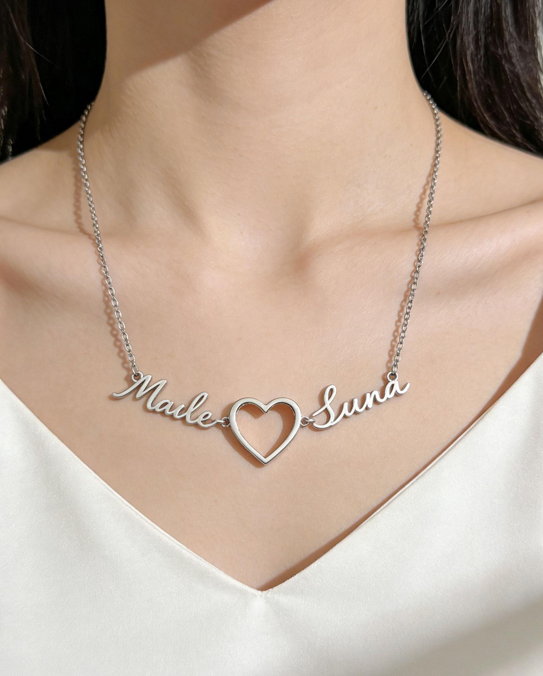 Customized Two Initials Necklace Stainless Steel Personalized Necklace Gift for Men and Women Couples