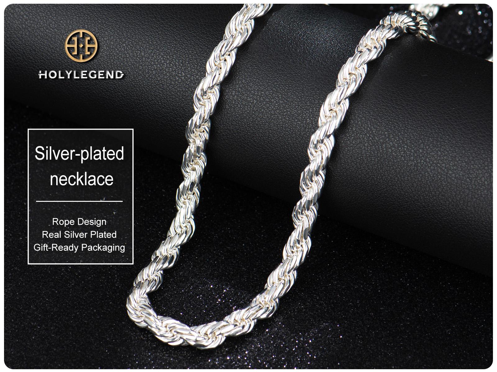 Pure Silver Plated Rope Chain ,10X Thicker Silver Coating with Nano Anti-Tarnish Layer, Hypoallergenic Flexible Soft Link Jewelry