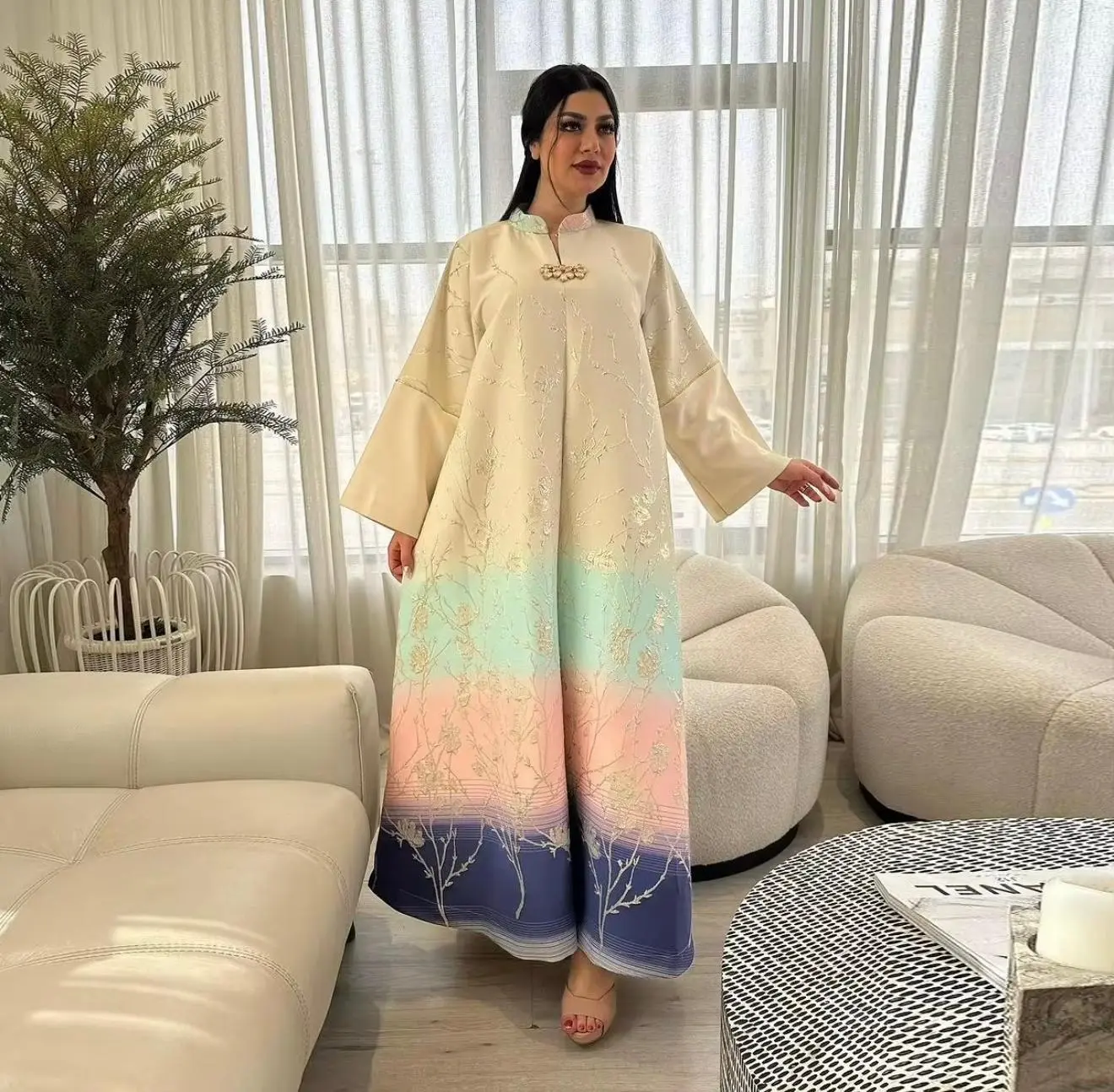 Luxury Pastel Gradient Abaya – Modest Long Dress