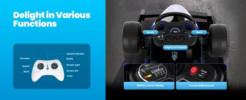 【Sophia & William】Kids 12V Electric Formula E Go Kart for Ages 3‑8 with Remote, 3 Speeds & Safety Belt, Outdoor Ride‑On Toy, Blue/Orange 【Sophia & William】Kids 12V Electric Formula E Go Kart for Ages 3‑8 with Remote, 3 Speeds & Safety Belt, Outdoor Ride‑On Toy, Blue/Orange