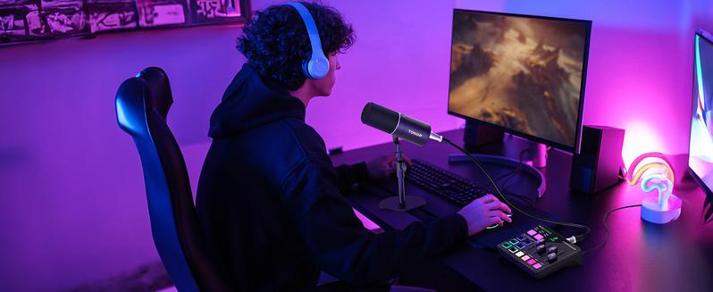 TONOR TX310 Gaming Audio Interface, RGB Mixer with Pro-preamp, 6.5mm & XLR Channels, Support for Instrument Input, for Gaming & Live Streaming