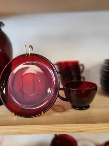 Vintage Royal Ruby Red Anchor Hocking Cup & Saucer Glass – 1950s