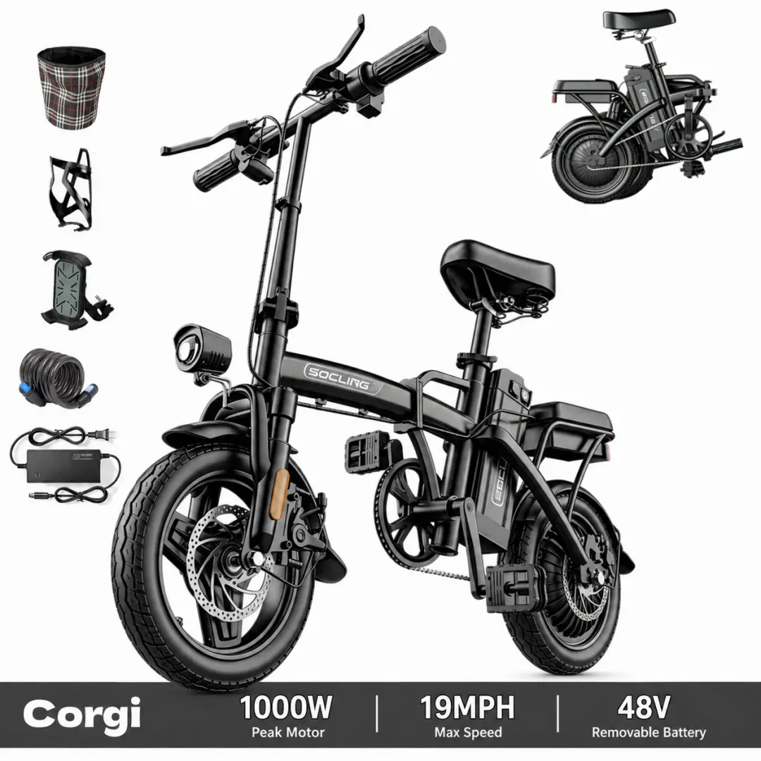 Adult Fit Foldable All-Terrain Electric Bike - 1000W Motor, 19MPH Top Speed, 48V Detachable Battery, Dual Disc Brakes, Long-Lasting Seat, Compact Commuter Ebike, LED Lights, Anti-Explosion Tires, Practical for E-Biking sohochic