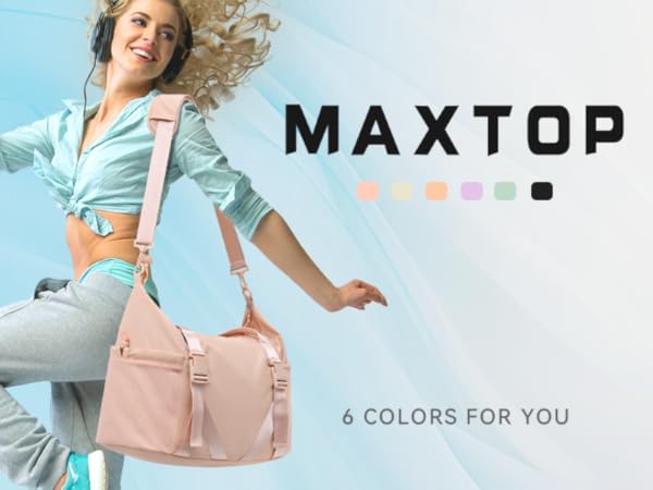 MAXTOP Women's Gym Yoga Duffle Bag with Shoe Pouch,Multi-Purpose Overnight Travel Bag for Gym,Work, Dance, Sports