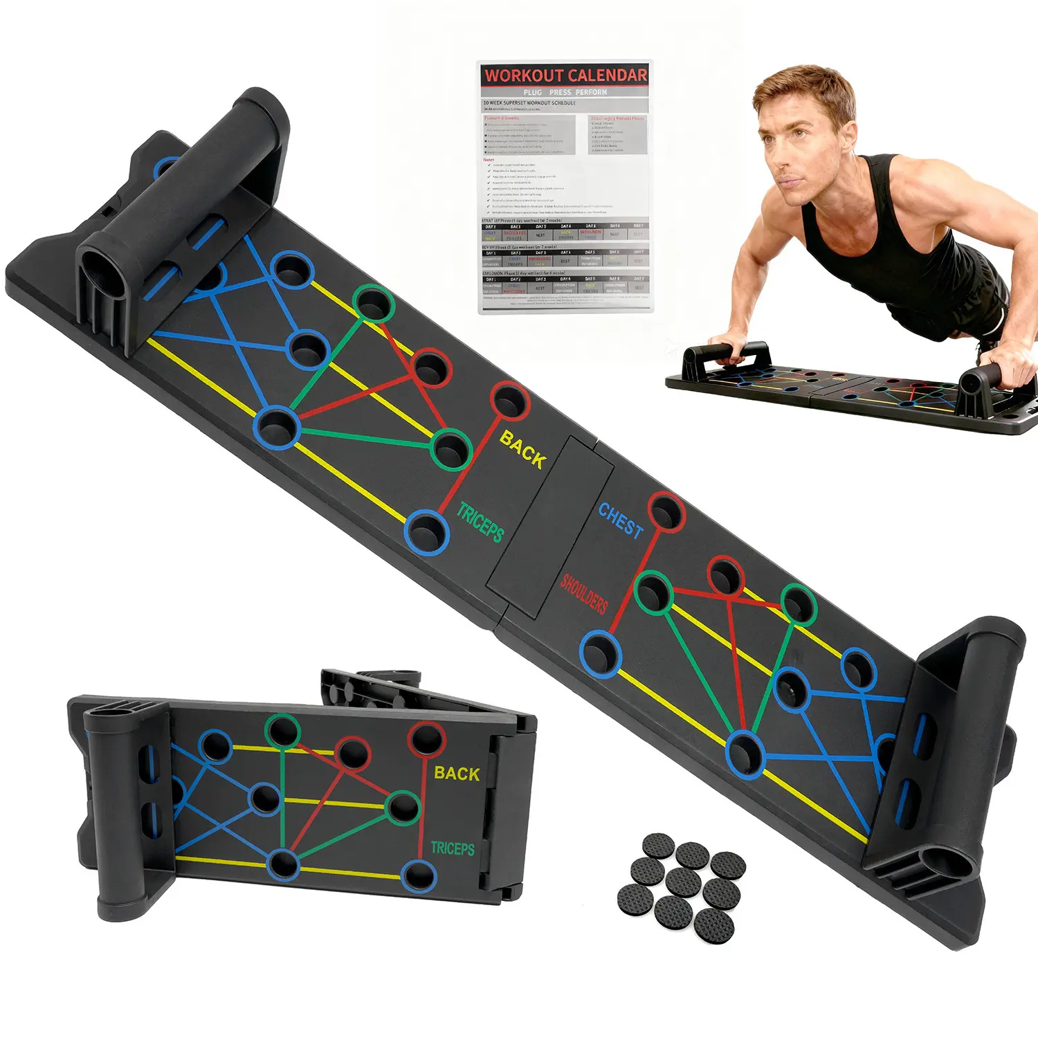Ergonomic Push-Up Training Board, Multifunctional Home Gym Equipment for Push-Ups, Home Gyms & Outdoor Workouts, ABS Material, 300lb Capacity, Folding Size for Effective Workouts, Ideal for Fitness Enthusiasts