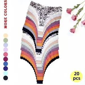 W 20-Pack Women's Elegant Low-Rise Seamless Thongs – Wavy Edge Trim, Soft Fabric, Comfortable Basic Style, Ideal for Daily Wear, Four-Season Versatile, Women's Stylish Lingerie, Panties, Womenswear, underwear for women