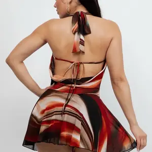 Scarlet Shadow Mesh Mini Dress with Built-In Shorts