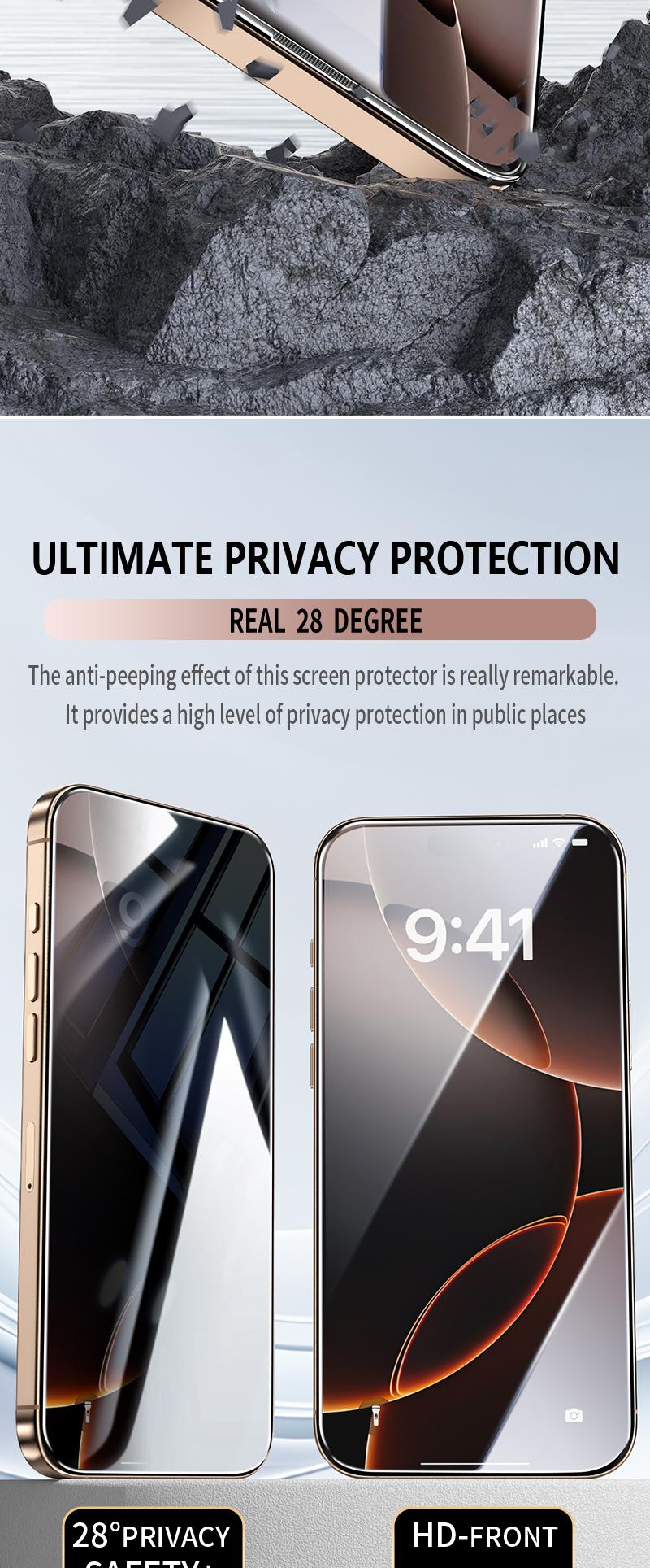 Premium Upgraded Privacy Screen Protector Dustproof Bubble-Free Design Ultra-Clear 2 Pack for iPhone Anti-Spy Fingerprint-Proof Tempered Glass Full Protection