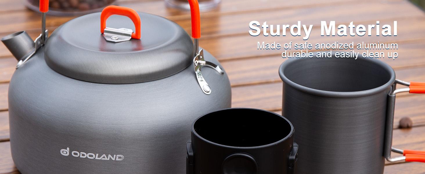 Odoland Camping Coffee Pot Camping Coffee Makers, 1.2L Camping Kettle with Camping Mug and Camp Coffee Filter of Camp Cookware for Hiking Backpacking and Picnic