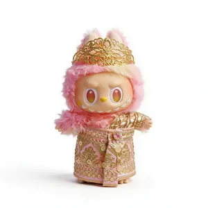 Luxurious Thai Silk Dress for Labubu Plush - Golden Tiara Set (No Doll)