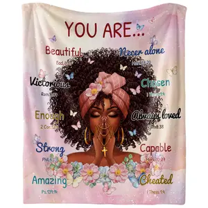 African American Black Girl Blanket for Women Inspiring Positive Quotes Soft Cozy Plush Throw Blankets Presents Home Bedroom Decor