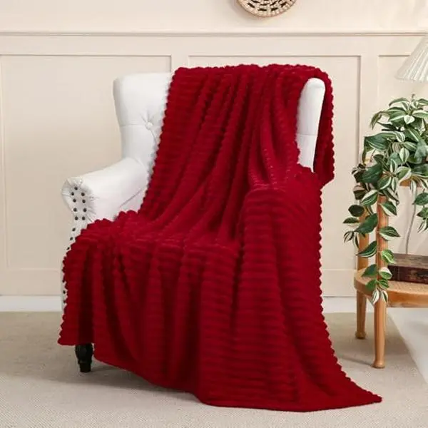 Valentines Day Decorations Red Fleece Throw Blanket 50”×60” for Couch Sofa Bed,Super Soft Cozy Plush Microfiber Flannel Blanket with Stripes Design Lightweight for Adults,Woman,Girls Gifts